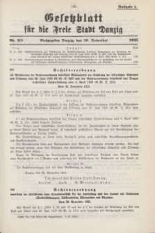 Gesetzblatt für die Freie Stadt Danzig.1935, Nr. 115 (30 November) - Ausgabe A