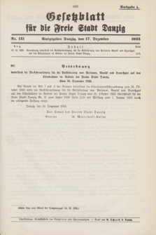 Gesetzblatt für die Freie Stadt Danzig.1935, Nr. 121 (17 Dezember) - Ausgabe A