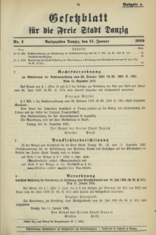 Gesetzblatt für die Freie Stadt Danzig.1936, Nr. 4 (15 Januar) - Ausgabe A