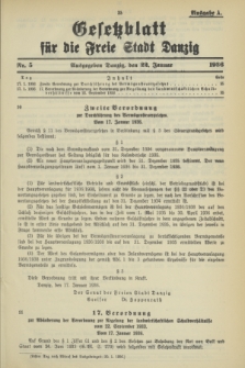 Gesetzblatt für die Freie Stadt Danzig.1936, Nr. 5 (22 Januar) - Ausgabe A