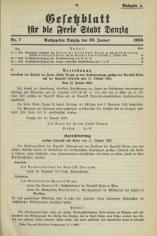 Gesetzblatt für die Freie Stadt Danzig.1936, Nr. 7 (29 Januar) - Ausgabe A