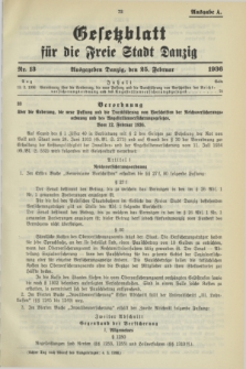 Gesetzblatt für die Freie Stadt Danzig.1936, Nr. 13 (25 Februar) - Ausgabe A