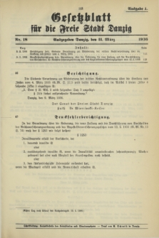Gesetzblatt für die Freie Stadt Danzig.1936, Nr. 18 (11 März) - Ausgabe A
