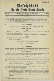 Gesetzblatt für die Freie Stadt Danzig.1936, Nr. 21 (25 März) - Ausgabe A