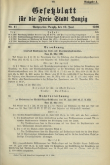 Gesetzblatt für die Freie Stadt Danzig.1936, Nr. 41 (10 Juni) - Ausgabe A