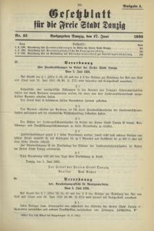 Gesetzblatt für die Freie Stadt Danzig.1936, Nr. 43 (17 Juni) - Ausgabe A