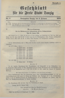 Gesetzblatt für die Freie Stadt Danzig.1938, Nr. 8 (2 Februar) - Ausgabe A