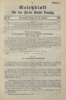 Gesetzblatt für die Freie Stadt Danzig.1938, Nr. 12 (23 Februar) - Ausgabe A