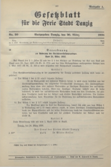 Gesetzblatt für die Freie Stadt Danzig.1938, Nr. 20 (30 März) - Ausgabe A