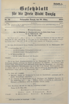 Gesetzblatt für die Freie Stadt Danzig.1938, Nr. 21 (30 März) - Ausgabe A