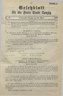 Gesetzblatt für die Freie Stadt Danzig.1938, Nr. 28 (27 April) - Ausgabe A