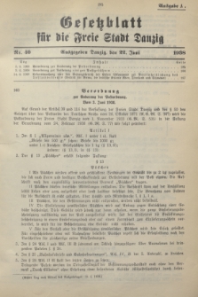 Gesetzblatt für die Freie Stadt Danzig.1938, Nr. 40 (22 Juni) - Ausgabe A