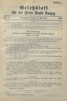 Gesetzblatt für die Freie Stadt Danzig.1938, Nr. 41 (29 Juni) - Ausgabe A