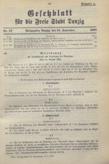 Gesetzblatt für die Freie Stadt Danzig.1938, Nr. 57 (14 September) - Ausgabe A