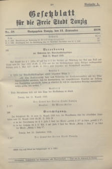 Gesetzblatt für die Freie Stadt Danzig.1938, Nr. 58 (14 September) - Ausgabe A
