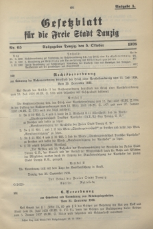 Gesetzblatt für die Freie Stadt Danzig.1938, Nr. 65 (5 Oktober) - Ausgabe A