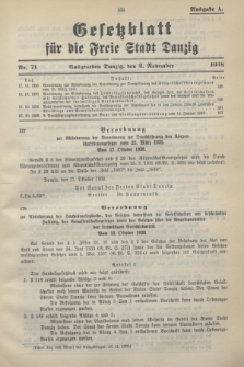 Gesetzblatt für die Freie Stadt Danzig.1938, Nr. 71 (2 November) - Ausgabe A
