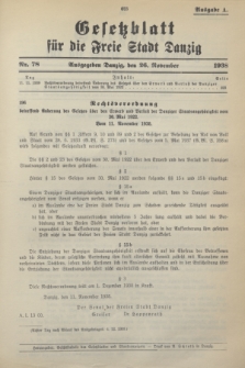 Gesetzblatt für die Freie Stadt Danzig.1938, Nr. 78 (26 November) - Ausgabe A