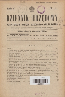 Dziennik Urzędowy Kuratorjum Okręgu Szkolnego Wileńskiego. R.5, nr 1 (10 stycznia 1928)
