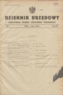 Dziennik Urzędowy Kuratorjum Okręgu Szkolnego Wileńskiego. R.16, nr 3 (1 marca 1939)