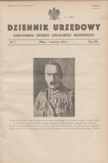 Dziennik Urzędowy Kuratorjum Okręgu Szkolnego Wileńskiego. R.16, nr 4 (1 kwietnia 1939)