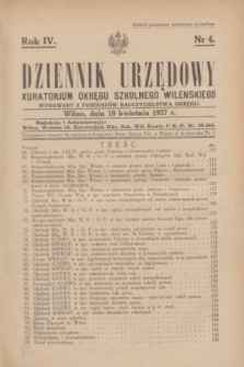 Dziennik Urzędowy Kuratorjum Okręgu Szkolnego Wileńskiego. R.4, nr 4 (10 kwietnia 1927)