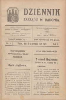 Dziennik Zarządu M. Radomia. R.1, nr 2 (18 czerwca 1924)