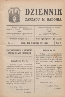 Dziennik Zarządu M. Radomia. R.1, nr 4 (19 lipca 1924)