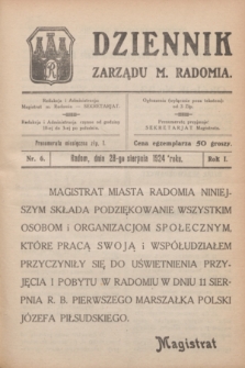 Dziennik Zarządu M. Radomia. R.1, nr 6 (28 sierpnia 1924)