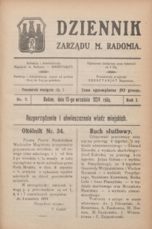 Dziennik Zarządu M. Radomia. R.1, nr 7 (12 września 1924)