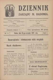 Dziennik Zarządu M. Radomia. R.1, nr 8 (25 września 1924)