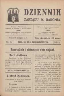 Dziennik Zarządu M. Radomia. R.1, nr 10 (23 października 1924)