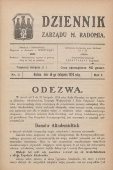 Dziennik Zarządu M. Radomia. R.1, nr 11 (4 listopada 1924)