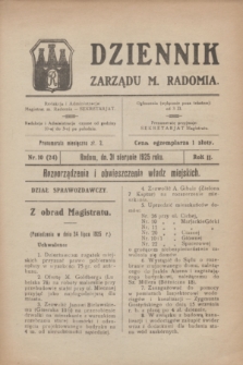 Dziennik Zarządu M. Radomia. R.2, nr 10 (31 sierpnia 1925) = nr 24