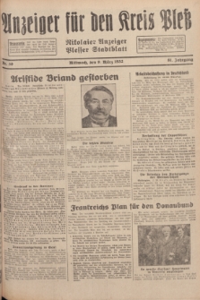 Anzeiger für den Kreis Pleß : Nikolaier Anzeiger : Plesser Stadtblatt. Jg.81, Nr. 30 (9 März 1932)