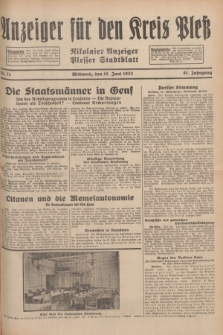 Anzeiger für den Kreis Pleß : Nikolaier Anzeiger : Plesser Stadtblatt. Jg.81, Nr. 71 (15 Juni 1932)