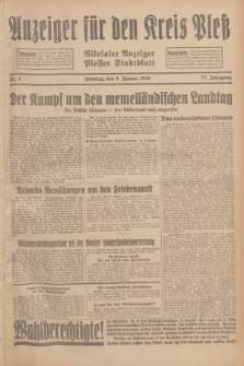 Anzeiger für den Kreis Pleß : Nikolaier Anzeiger : Plesser Stadtblatt. Jg.77, Nr. 4 (8 Januar 1928)