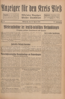 Anzeiger für den Kreis Pleß : Nikolaier Anzeiger : Plesser Stadtblatt. Jg.77, Nr. 47 (18 April 1928)