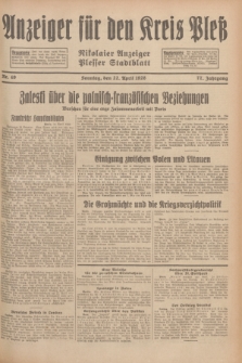 Anzeiger für den Kreis Pleß : Nikolaier Anzeiger : Plesser Stadtblatt. Jg.77, Nr. 49 (22 April 1928)