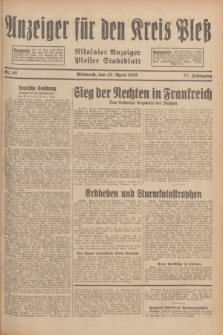 Anzeiger für den Kreis Pleß : Nikolaier Anzeiger : Plesser Stadtblatt. Jg.77, Nr. 50 (25 April 1928)