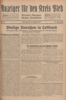 Anzeiger für den Kreis Pleß : Nikolaier Anzeiger : Plesser Stadtblatt. Jg.77, Nr. 102 (24 August 1928)