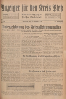 Anzeiger für den Kreis Pleß : Nikolaier Anzeiger : Plesser Stadtblatt. Jg.77, Nr. 104 (29 August 1928)