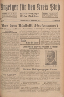Anzeiger für den Kreis Pleß : Nikolaier Anzeiger : Plesser Stadtblatt. Jg.77, Nr. 106 (2 September 1928)