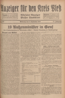 Anzeiger für den Kreis Pleß : Nikolaier Anzeiger : Plesser Stadtblatt. Jg.77, Nr. 107 (5 September 1928)