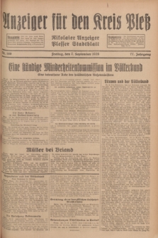 Anzeiger für den Kreis Pleß : Nikolaier Anzeiger : Plesser Stadtblatt. Jg.77, Nr. 108 (7 September 1928)
