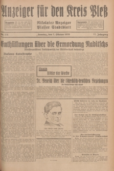 Anzeiger für den Kreis Pleß : Nikolaier Anzeiger : Plesser Stadtblatt. Jg.77, Nr. 121 (7 Oktober 1928)