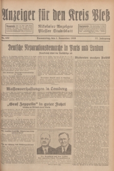 Anzeiger für den Kreis Pleß : Nikolaier Anzeiger : Plesser Stadtblatt. Jg.77, Nr. 132 (1 November 1928)