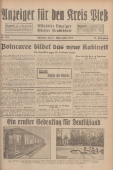 Anzeiger für den Kreis Pleß : Nikolaier Anzeiger : Plesser Stadtblatt. Jg.77, Nr. 136 (11 November 1928)