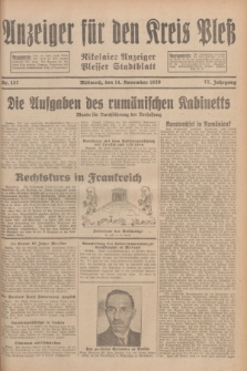 Anzeiger für den Kreis Pleß : Nikolaier Anzeiger : Plesser Stadtblatt. Jg.77, Nr. 137 (14 November 1928)