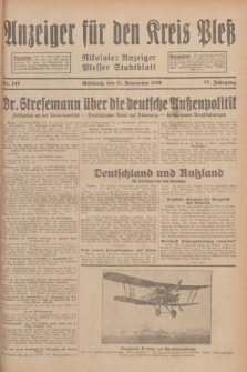 Anzeiger für den Kreis Pleß : Nikolaier Anzeiger : Plesser Stadtblatt. Jg.77, Nr. 140 (21 November 1928)